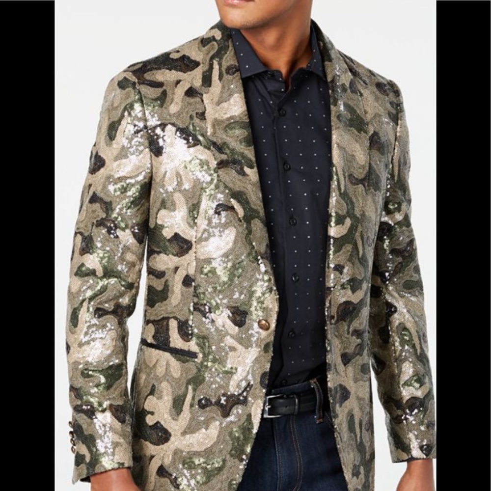 Tallia Orange brand Camo Sequin slim fit blazer 42